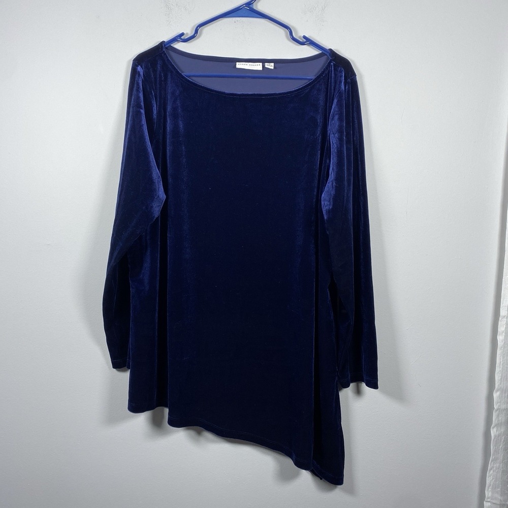 Susan Graver Navy Blue Velvet Asymmetrical Women's Plus Size 1x Tunic Top Witchy
